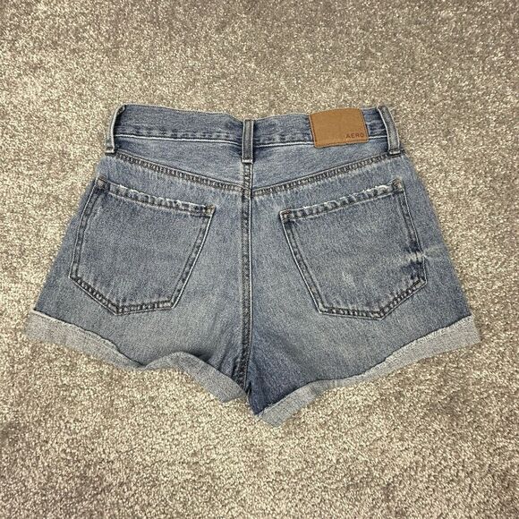 Aeropostale Mom Shorts Womens 0 (26x2.5) Blue Denim Distressed High Wasted - Picture 7 of 7
